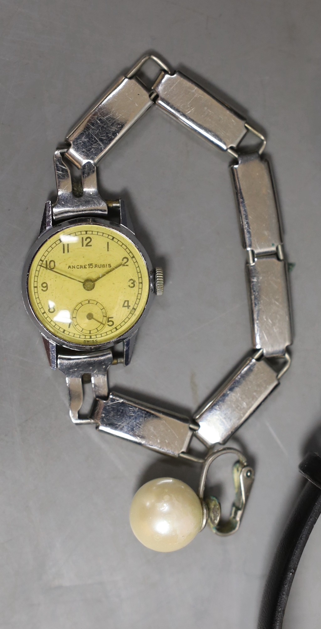 Six various lady's wrist watches, with quartz and other movements, including Sekonda and Rotary and a pair of simulated pearl earrings.